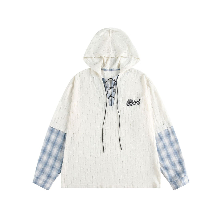 Unisex Lässiger Kapuzenpullover im Layering-Look mit Schnür‑V‑Ausschnitt Echoarchiv
