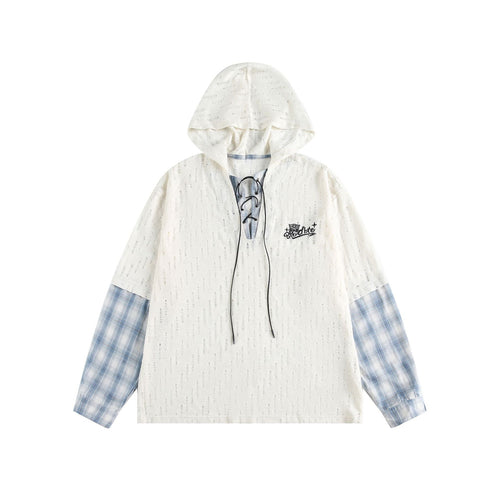 Unisex Lässiger Kapuzenpullover im Layering-Look mit Schnür‑V‑Ausschnitt Echoarchiv