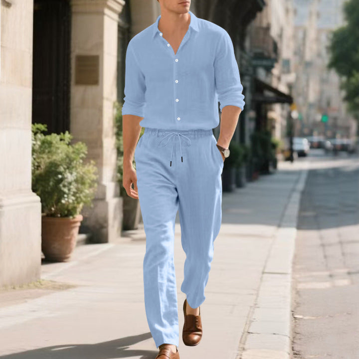 Herren lässige Leinen-Hose mit verstellbarem Kordelzug und modernem Schnitt Echoarchiv