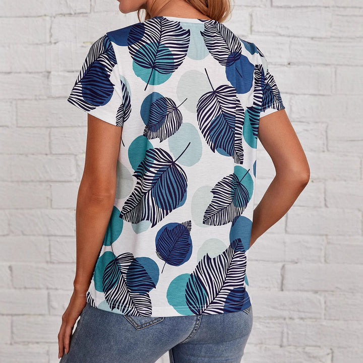 Damen Kurzarm-T-Shirt mit modernem Blattdruck Echo Archiv