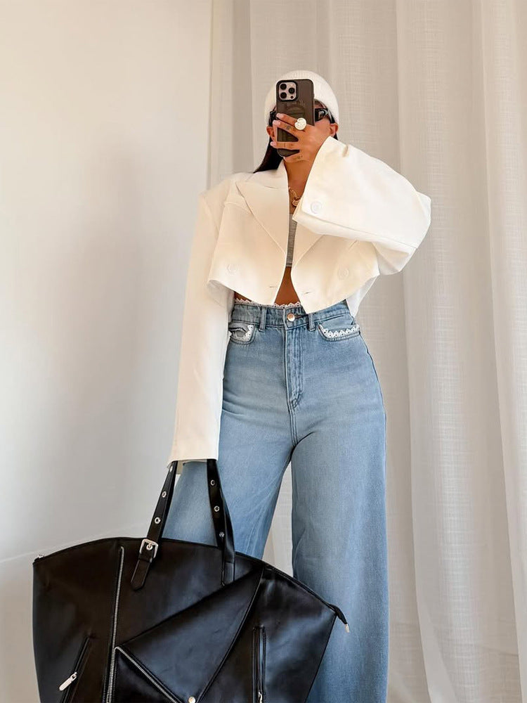 Damen Cropped-Boxy Kurzblazer mit kastiger Silhouette und überlangen Ärmeln Echoarchiv