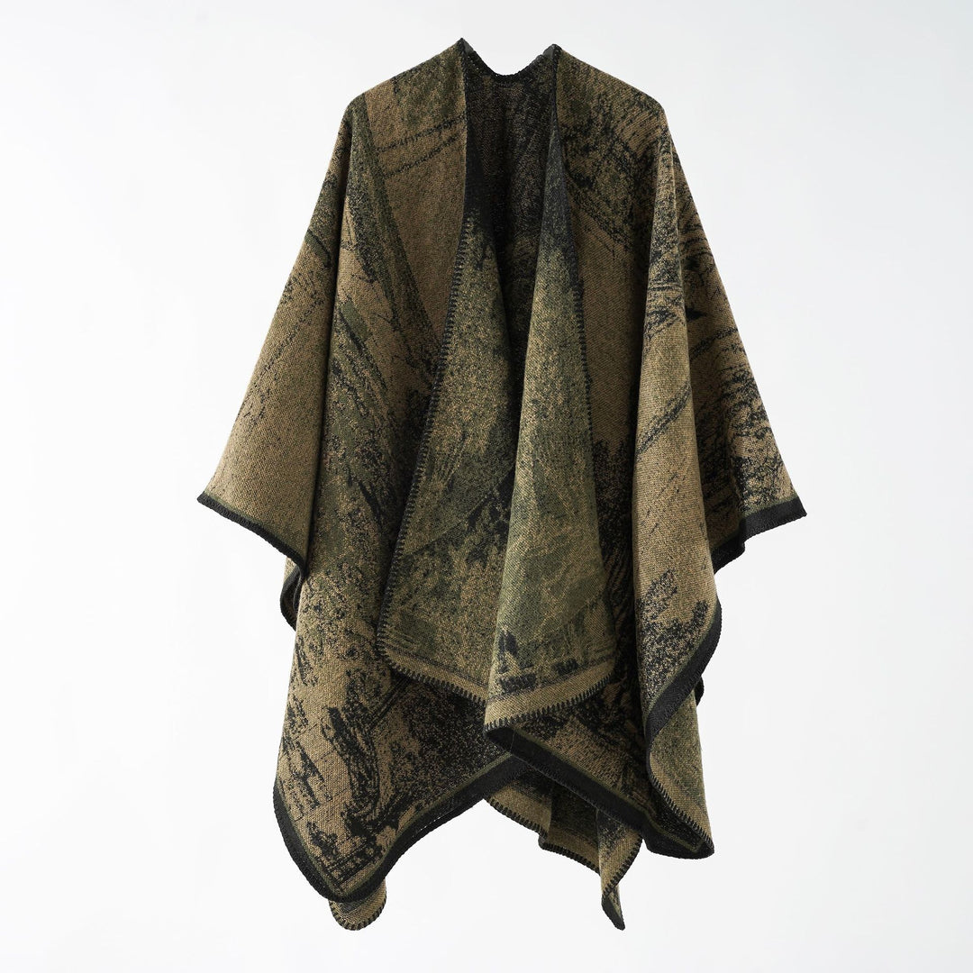 Damen Jacquard‑Strickcape mit strukturierter Weboptik und offener Front Echo Archiv