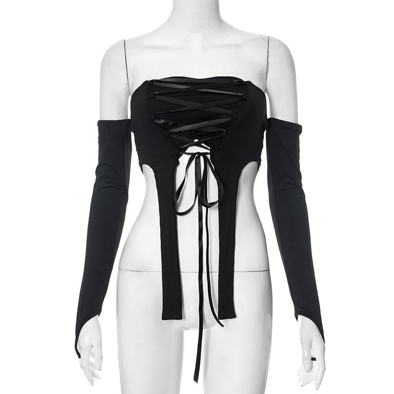 Damen elastisches Off-Shoulder Top mit aufwendiger Schnürung Echo Archiv