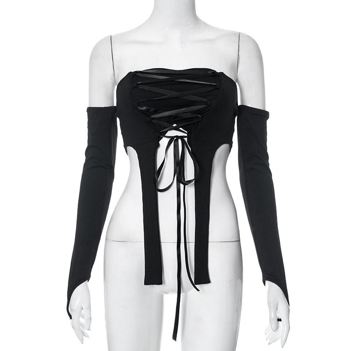 Damen elastisches Off-Shoulder Top mit aufwendiger Schnürung Echo Archiv