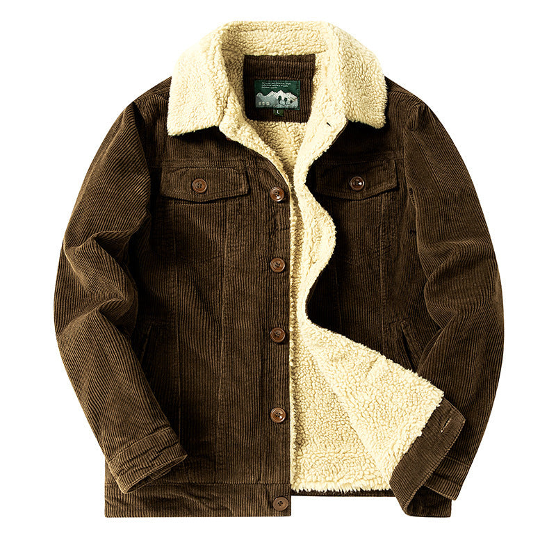 Herren Cord-Truckerjacke mit durchgehendem Teddyfutter und Brustpattentaschen Echoarchiv