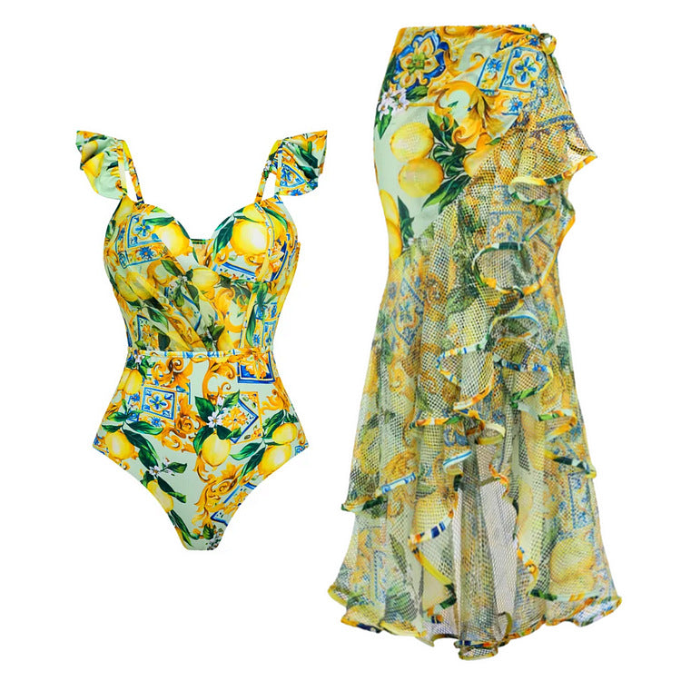 Damen Schwimmanzug mit floralem Design und V-Ausschnitt Echo Archiv