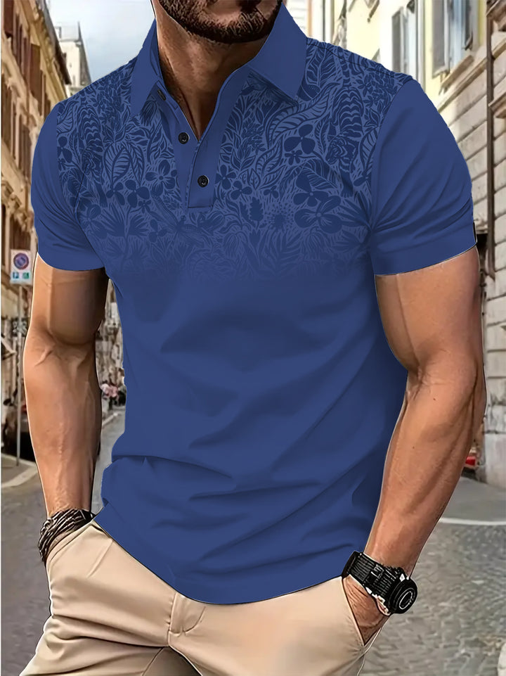 Herren Poloshirt mit floralem Design und atmungsaktiver Textur Echoarchiv
