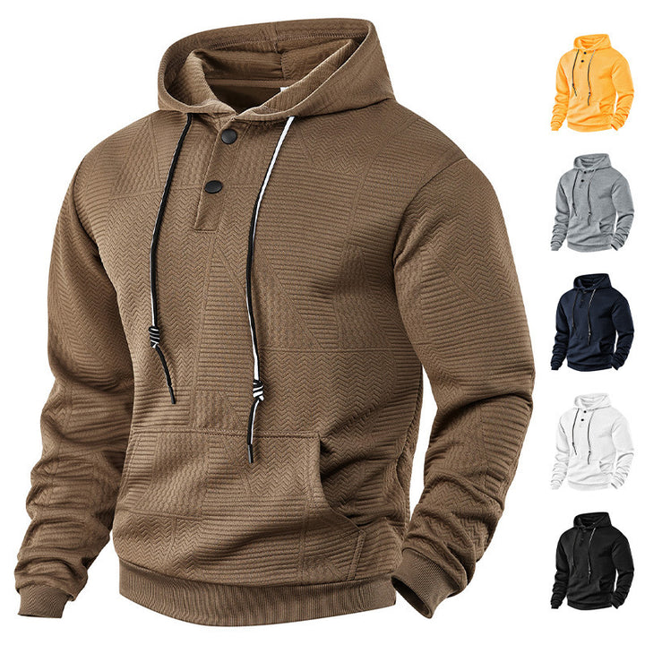 Herren Texturierter Kapuzenpullover mit gesteppter Patchstruktur und Druckknopfleiste Echoarchiv