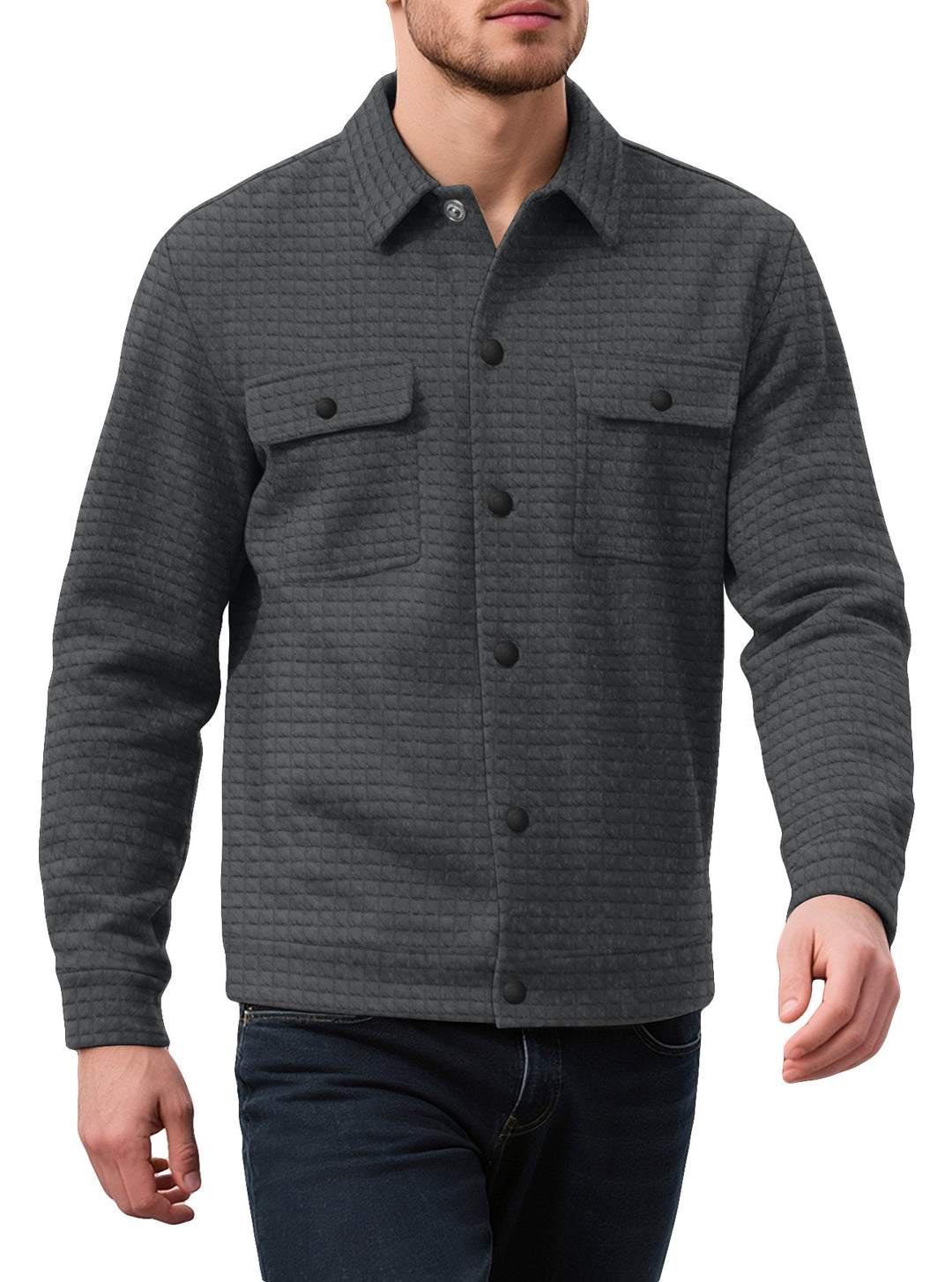Herren nan Hemdjacke mit quadratischer Steppstruktur Druckknopffront und Brustklappen Echo Archiv