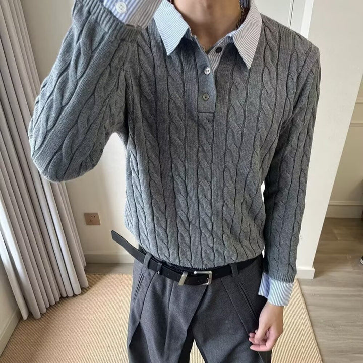 Herren Kabelstrickpullover mit Hemdkragen-Layering-Effekt Echoarchiv