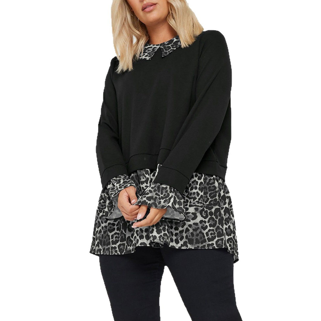 Damen Longsleeve-Tunika mit Chiffon-Volant und Leo-Kragen – Avérine