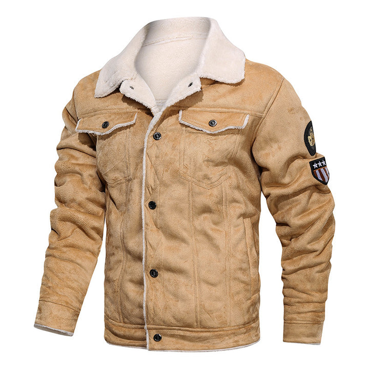 Herren Wildlederjacke mit Teddyfutter und Military-Patches Echoarchiv