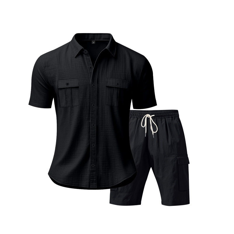 Herren luftiger Kurzarm-Hemd mit passenden Cargo-Shorts Set Echoarchiv