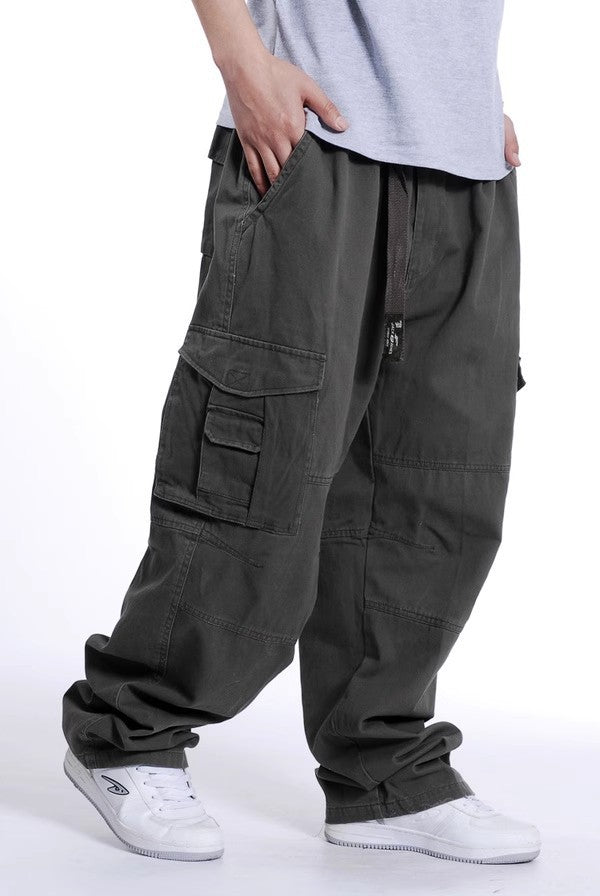 Herren Weite Utility-Cargohose aus Baumwollcanvas mit Mehrfach-Taschen und Kordelbund Echo Archiv