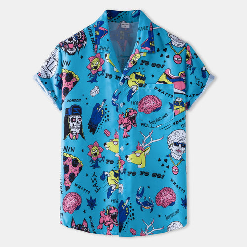Herren Kurzarmhemd mit kreativem Allover-Druck Echoarchiv