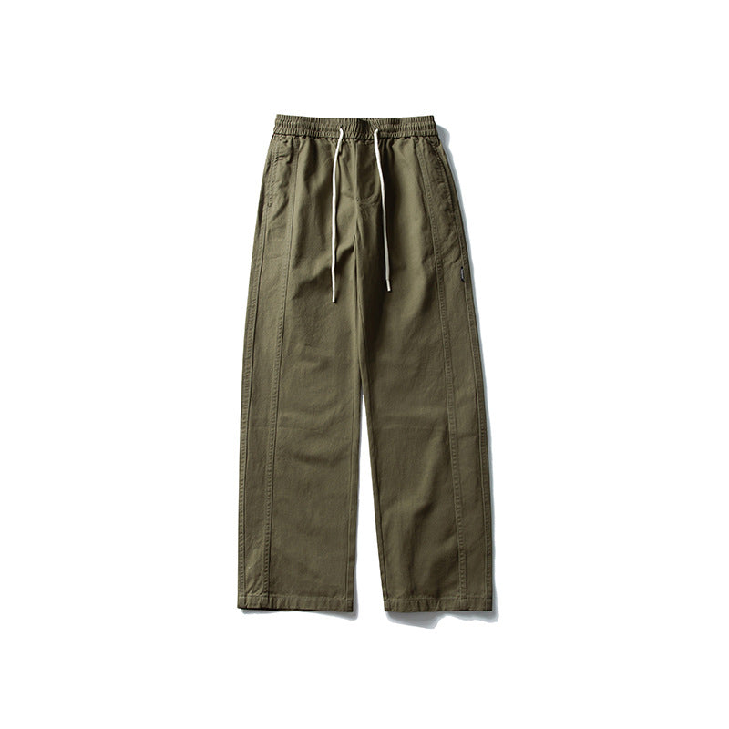 Herren Locker geschnittene Baumwoll-Canvas-Hose mit Tunnelzugbund, geradem Bein und Ziernaht-Details Echo Archiv