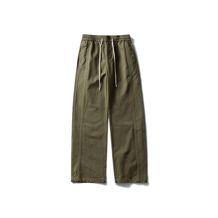 Herren Locker geschnittene Baumwoll-Canvas-Hose mit Tunnelzugbund, geradem Bein und Ziernaht-Details Echo Archiv