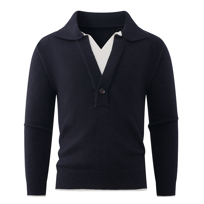 Herren Feinstrick-Pullover mit Polokragen und Ein-Knopf-Halbblende Echo Archiv