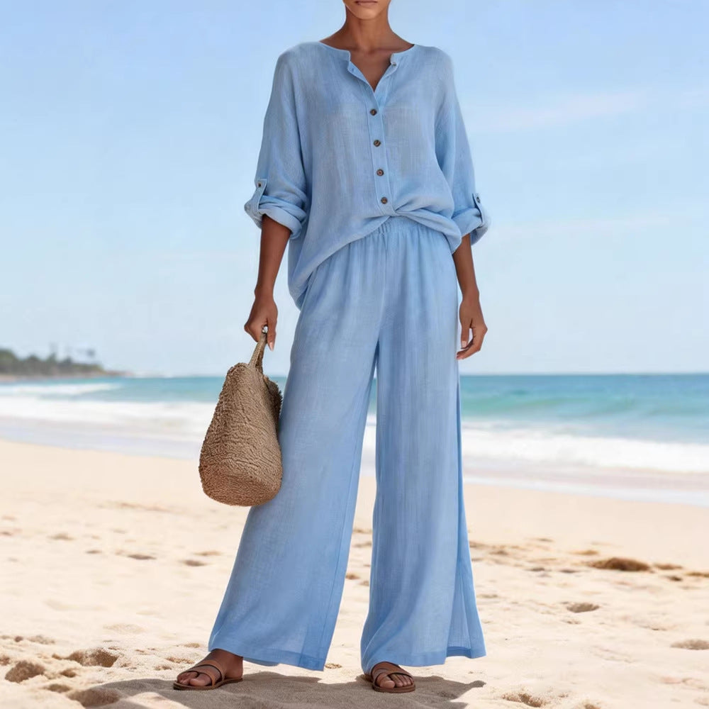 Damen Luftige Leinenbluse und weite Hose Echo Archiv