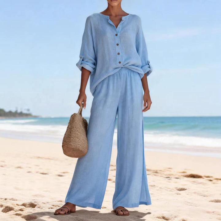 Damen Luftige Leinenbluse und weite Hose Echo Archiv