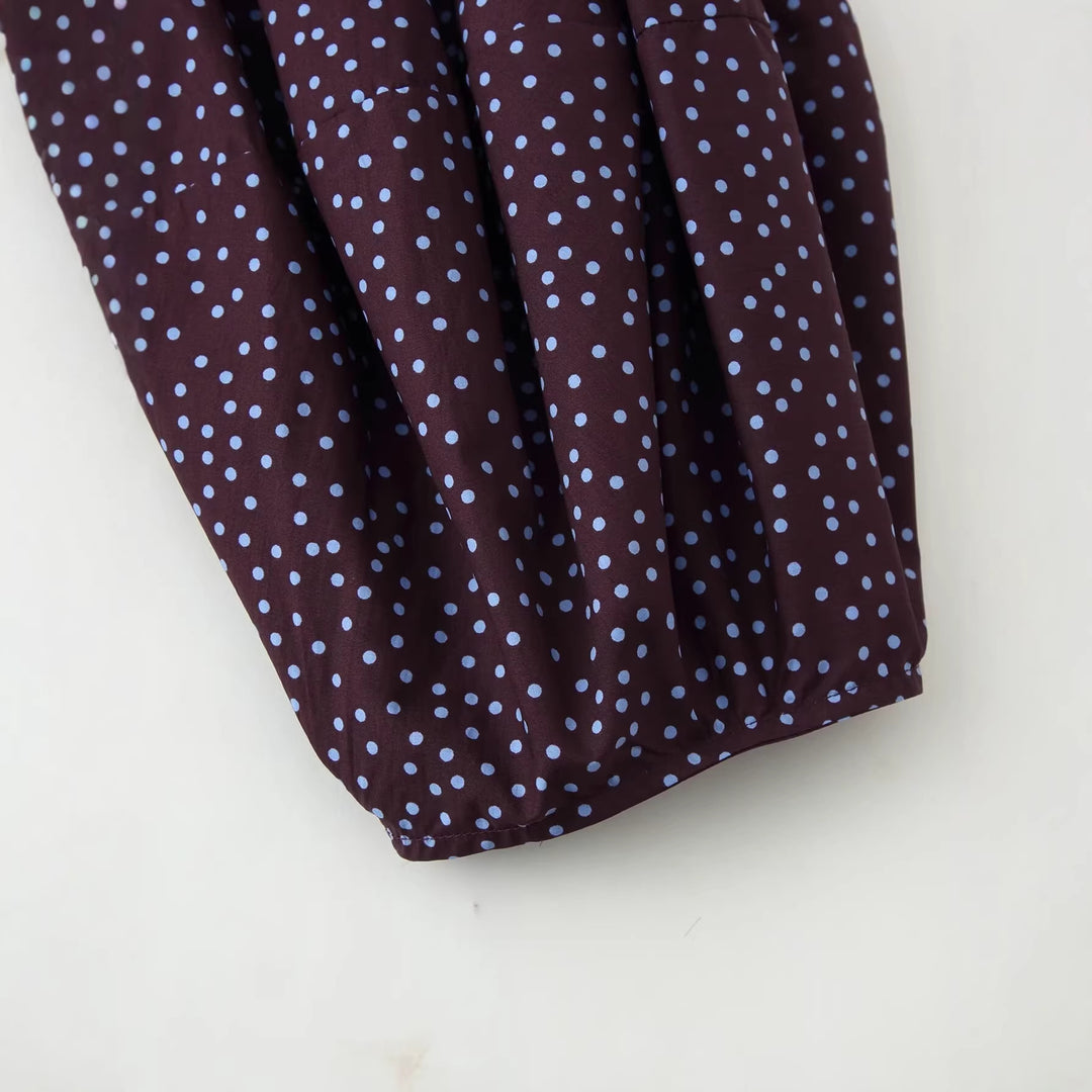 Damen Gesmoktes Polka-Dot-Blusenshirt mit Ballonärmeln Echoarchiv