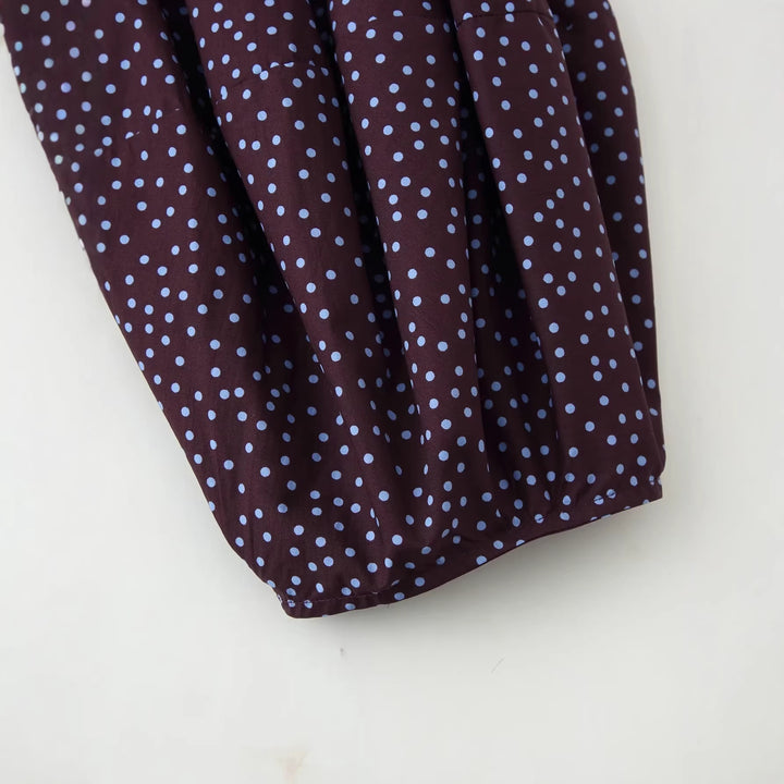 Damen Gesmoktes Polka-Dot-Blusenshirt mit Ballonärmeln Echoarchiv