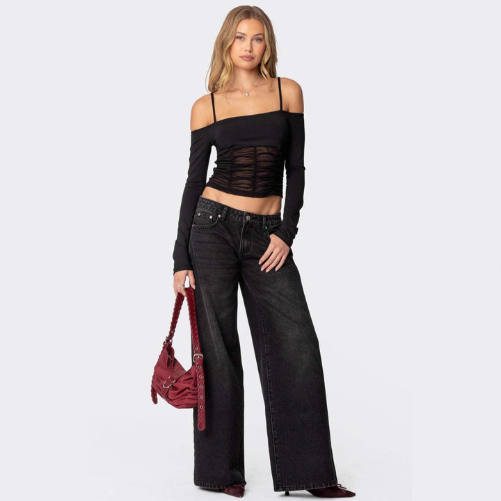 Damen lässige Schlagjeans mit weitem Bein Echo Archiv