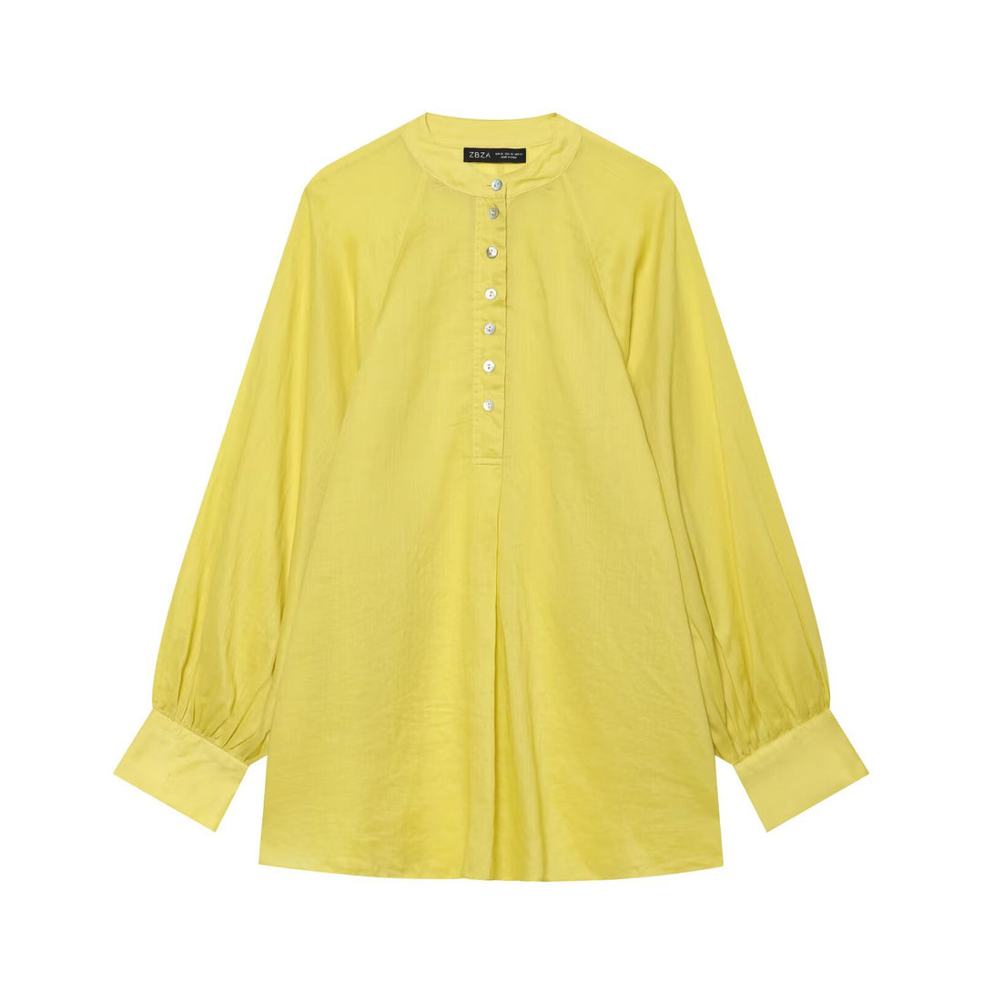 Damen Oversize-Bluse mit Stehkragen, durchgehender Knopfleiste und ballonärmeln Echo Archiv