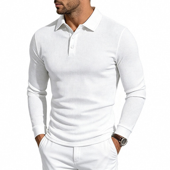 Herren Slim-Fit Poloshirt mit Langarm und Waffelstruktur Echoarchiv