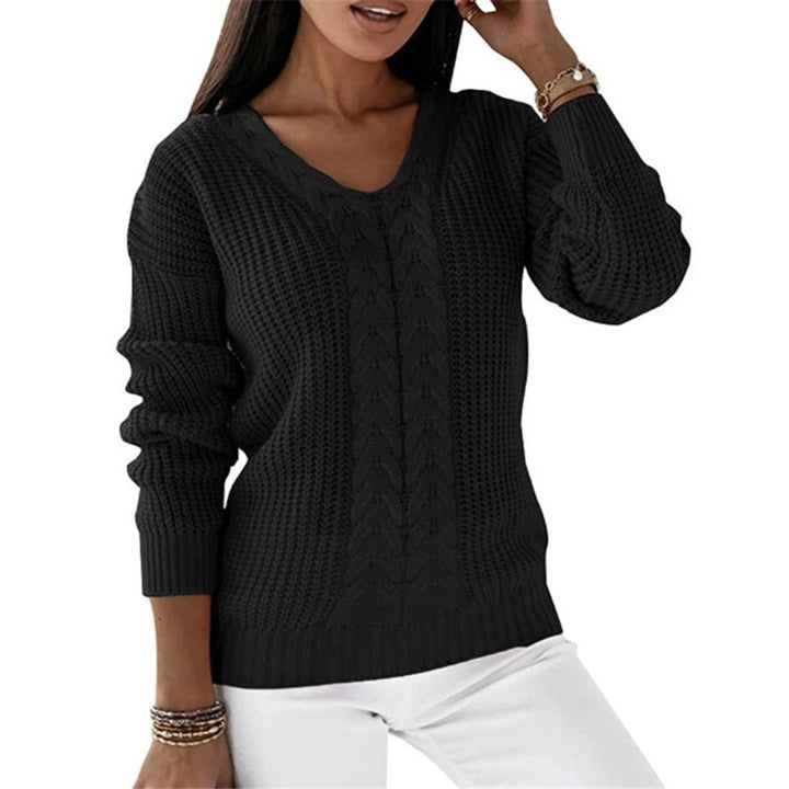 Damen nan grob gestrickter V-Ausschnitt Pullover mit Zopfmuster und lockerer Silhouette Echo Archiv