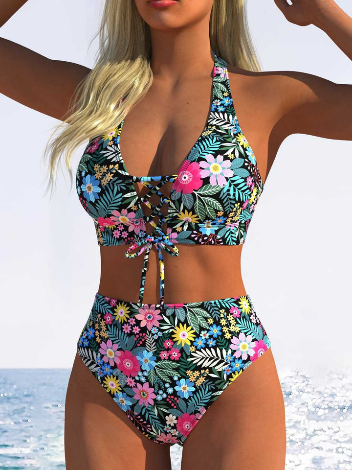 Damen Bikini-Set mit hoch tailliertem Schnitt und verspieltem Schnürdetail Echo Archiv
