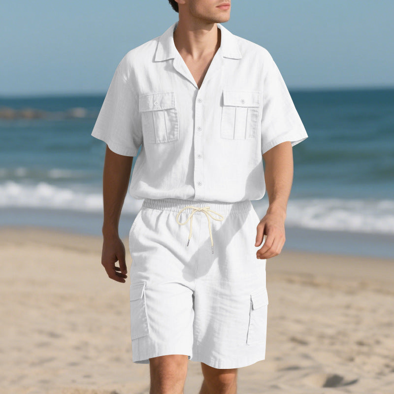 Herren lässiges Strandhemdenkombinationsset mit praktischen Cargo-Shorts und stylischem Kragen Echoarchiv