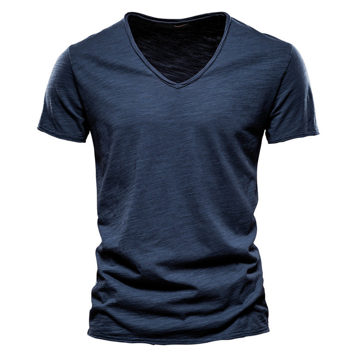 Herren nan leichtes Baumwolljersey Kurzarmshirt mit V-Ausschnitt und schmaler Passform Echo Archiv