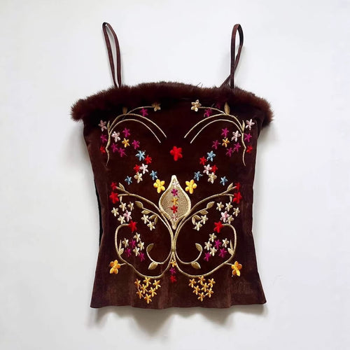 Damen Samt-Blusentop mit floralen Stickereien Echo Archiv