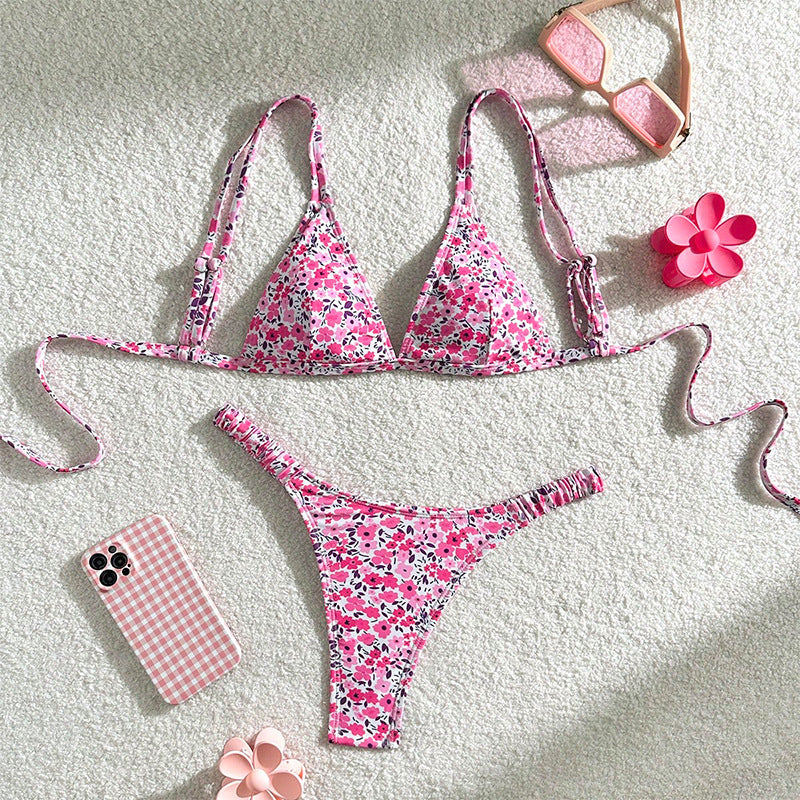 Damen Triangel-Bikini mit buntem Blumendesign und verstellbaren Trägern Echo Archiv