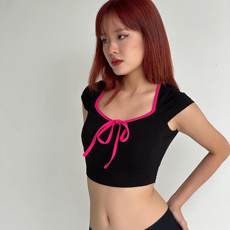 Damen cropped T-Shirt mit dekorativem Bindeband Echo Archiv