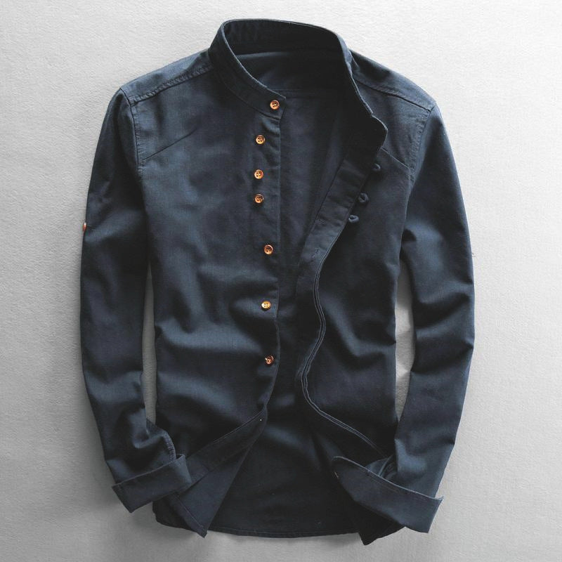 Herren Leichtes Leinen‑Overshirt mit Stehkragen und dekorativer Knopfleiste Echo Archiv