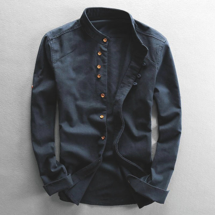 Herren Leichtes Leinen‑Overshirt mit Stehkragen und dekorativer Knopfleiste Echo Archiv