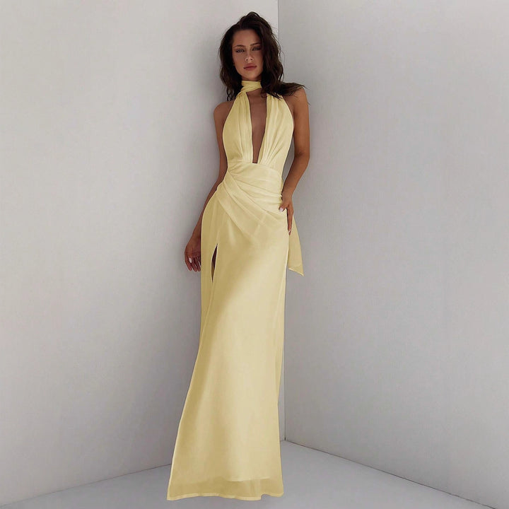 Damen Maxi-Kleid mit tiefem V-Ausschnitt und Wickeldesign Echo Archiv