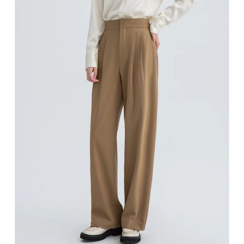 Damen Hochtaillierte Plissee-Bundhose mit weitem Bein Echoarchiv