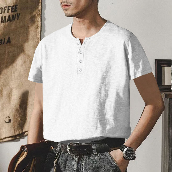 Herren hochwertiges Kurzarm-Henley-T-Shirt mit modischen Knöpfen und bequemer Passform Echoarchiv