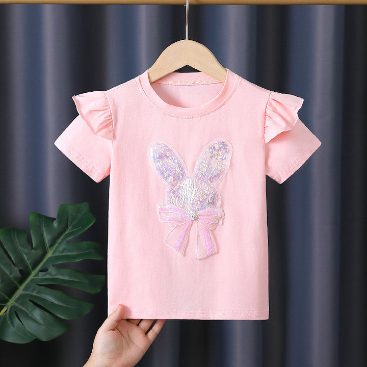 Mädchen T-Shirt mit aufgesticktem Häschen und Rüschendetails Echo Archiv