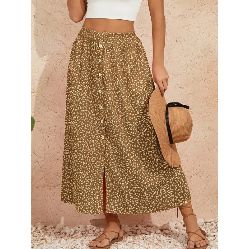 Damen Maxirock mit floralen Knopfdetails und seitlichem Schlitz Echo Archiv