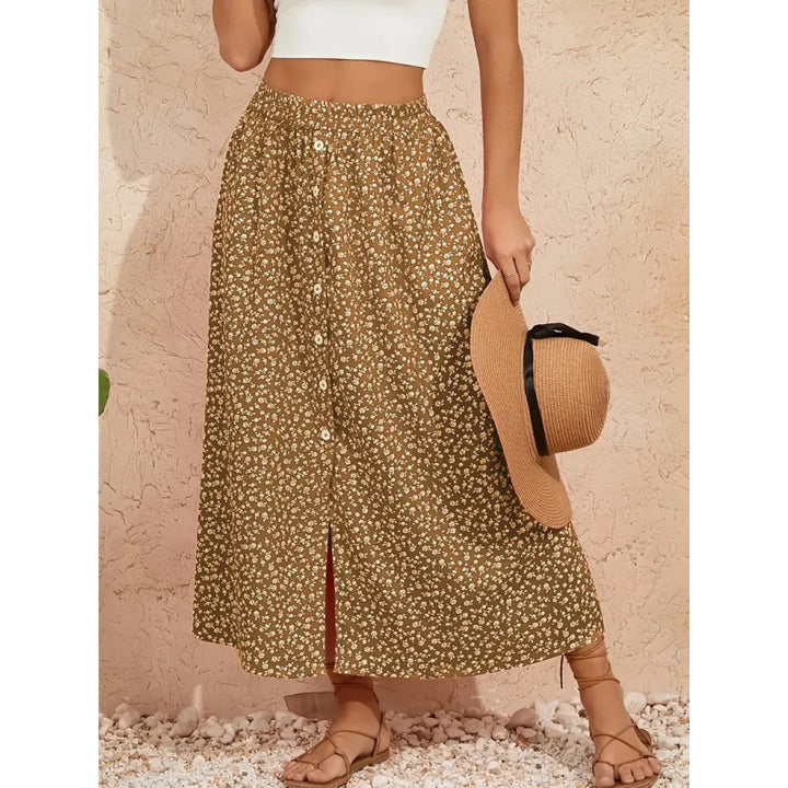 Damen Maxirock mit floralen Knopfdetails und seitlichem Schlitz Echo Archiv