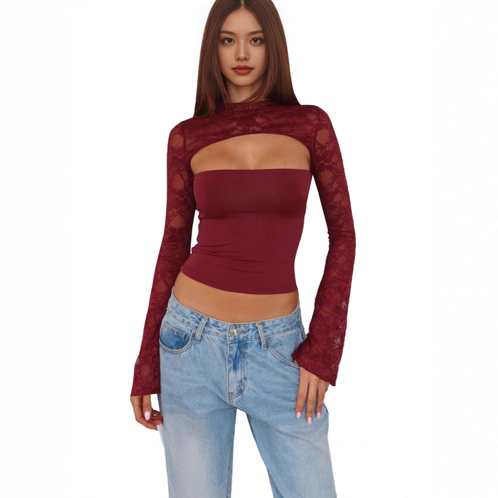 Damen Spitzenoberteil mit innovativem Cut-Out und langen Ärmeln Echo Archiv