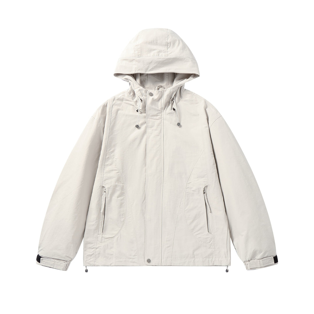 Unisex Kurz geschnittene wasserabweisende Kapuzenjacke im Boxy‑Cut mit Tunnelzug und verstellbaren Manschetten Echoarchiv