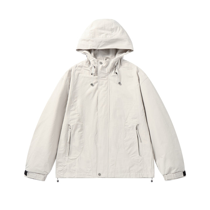 Unisex Kurz geschnittene wasserabweisende Kapuzenjacke im Boxy‑Cut mit Tunnelzug und verstellbaren Manschetten Echoarchiv