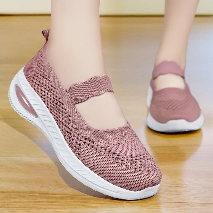 Damen nan gestrickter Mary-Jane Komfort-Sneaker mit elastischem Riemen und sichtbarer Luftkissen-Zwischensohle Echo Archiv