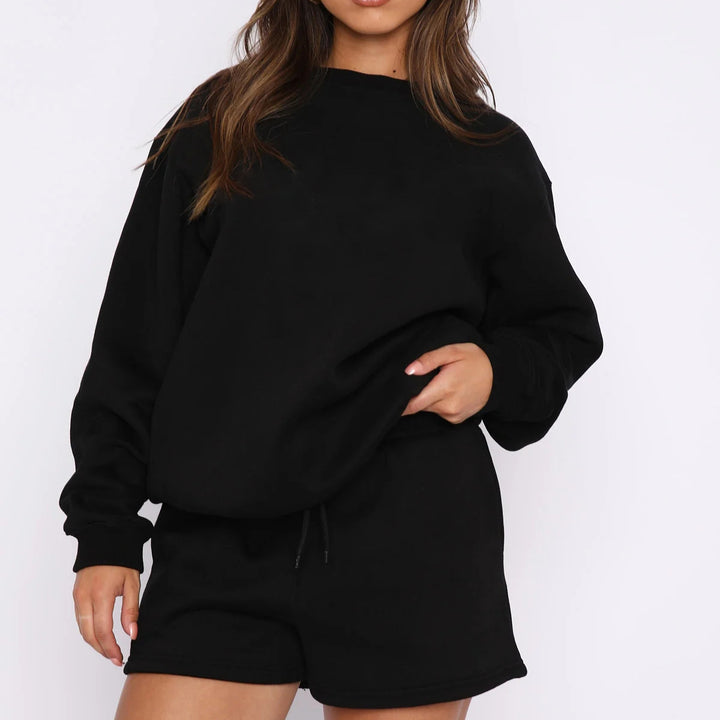 Damen Oversize-Lounge-Set mit French-Terry Sweatshirt, Rundhals und lockeren Sweatshorts – Avérine