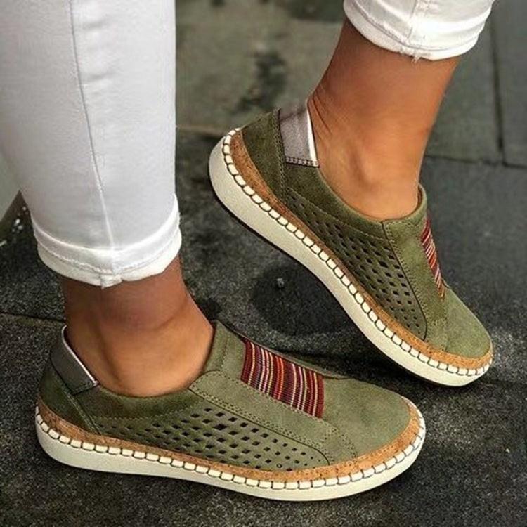 Damen perforierte Slipper-Sneaker mit Elastikeinsatz und Korkoptik-Plateau Echo Archiv